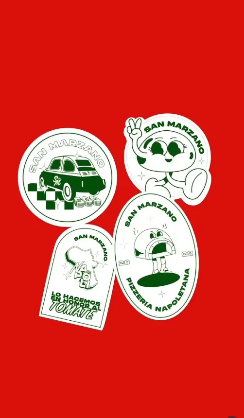 Stickers de San Marzano con el horno, la mozzarella y el Fiat 500